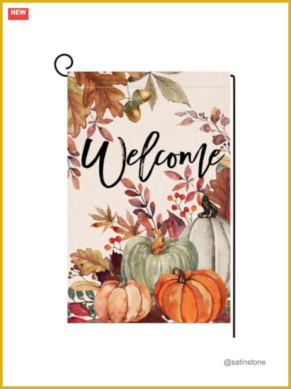 Fall Pumpkin Leaves Garden Flag 12x18 Double Sided Burlap Yard Decor